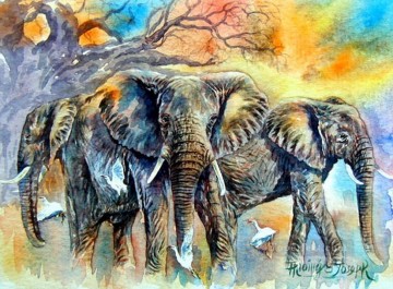 elefantes africanos Pinturas al óleo